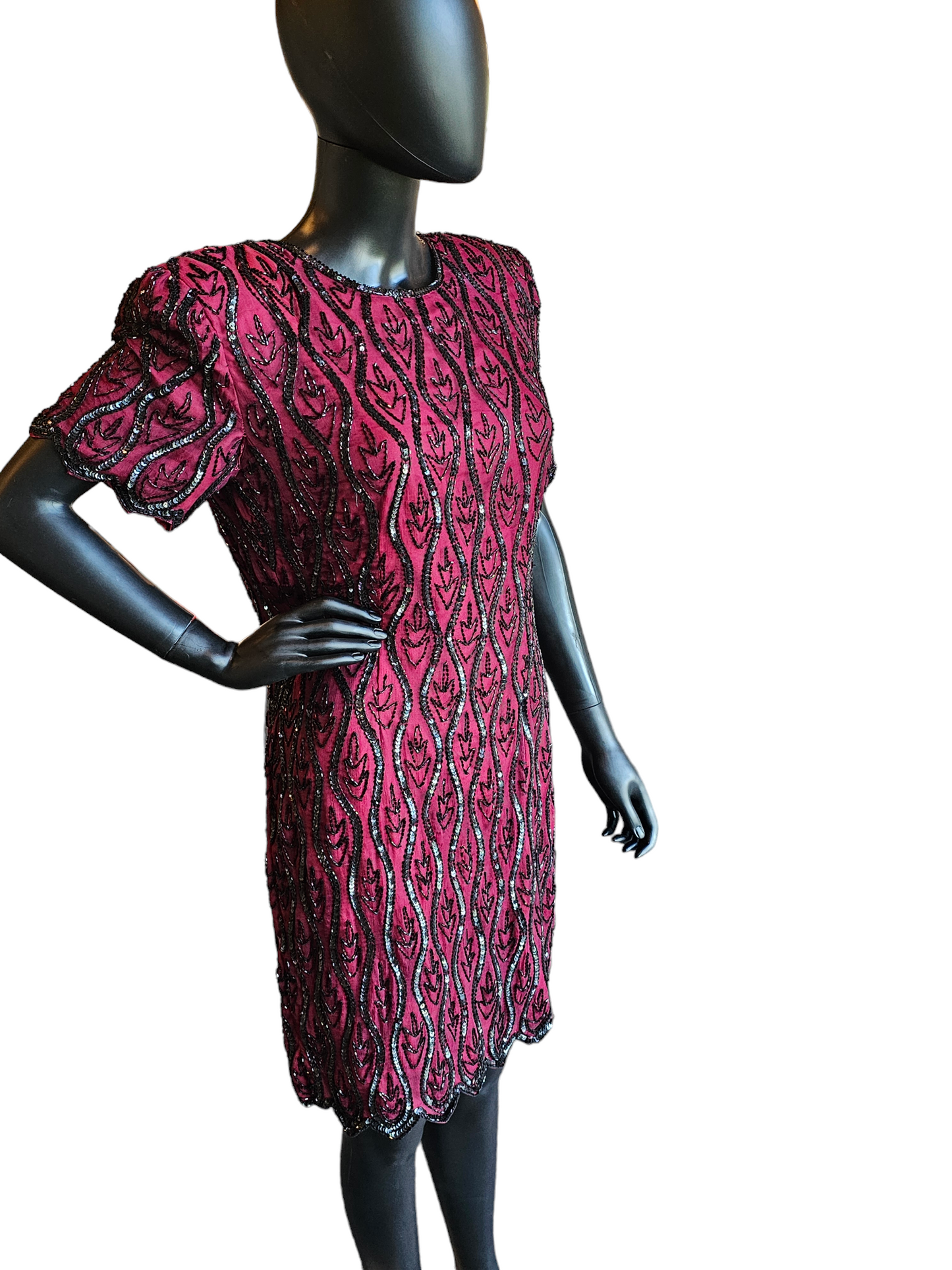 Wine/Black Beaded Party Dress