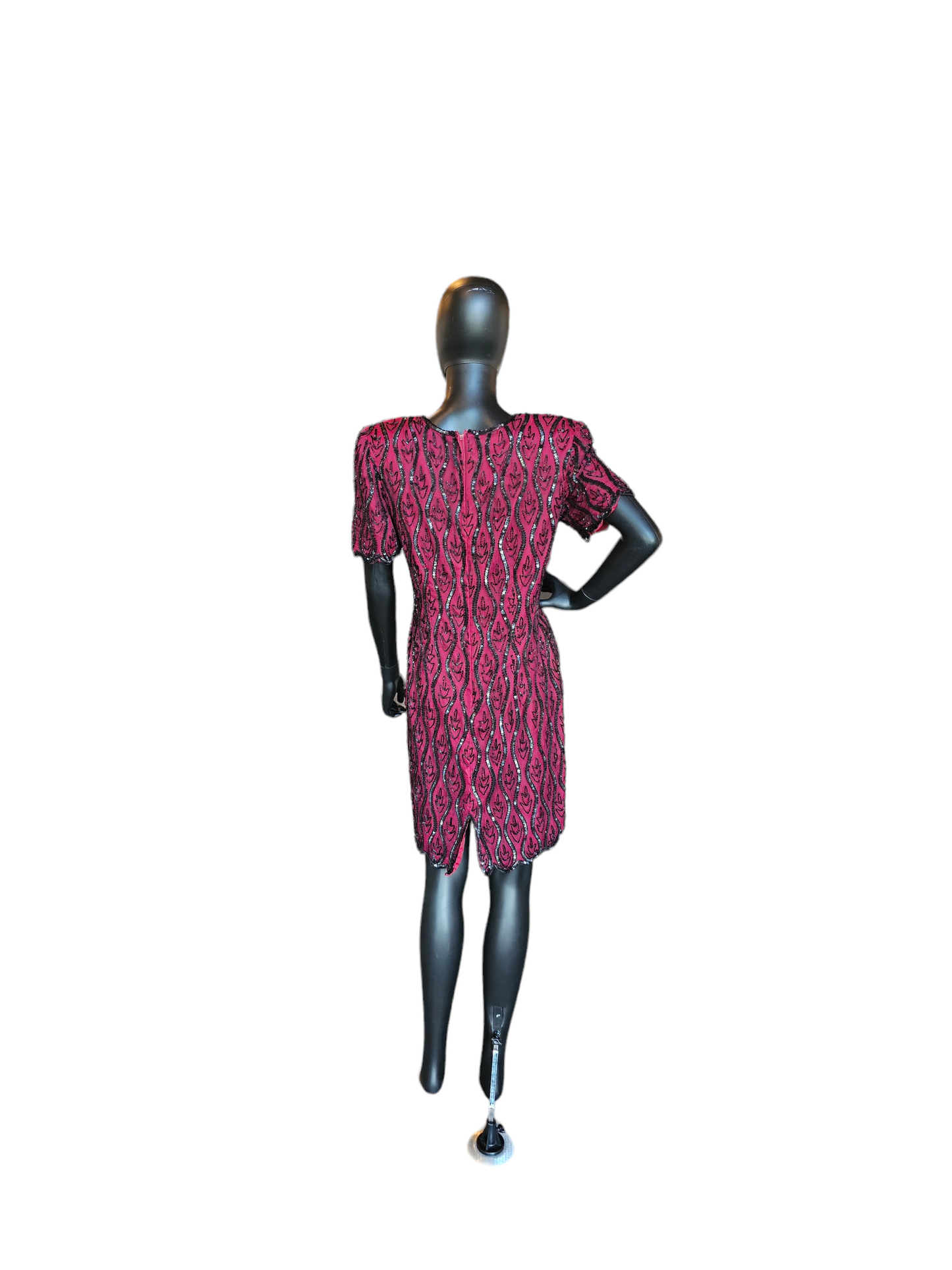 Wine/Black Beaded Party Dress