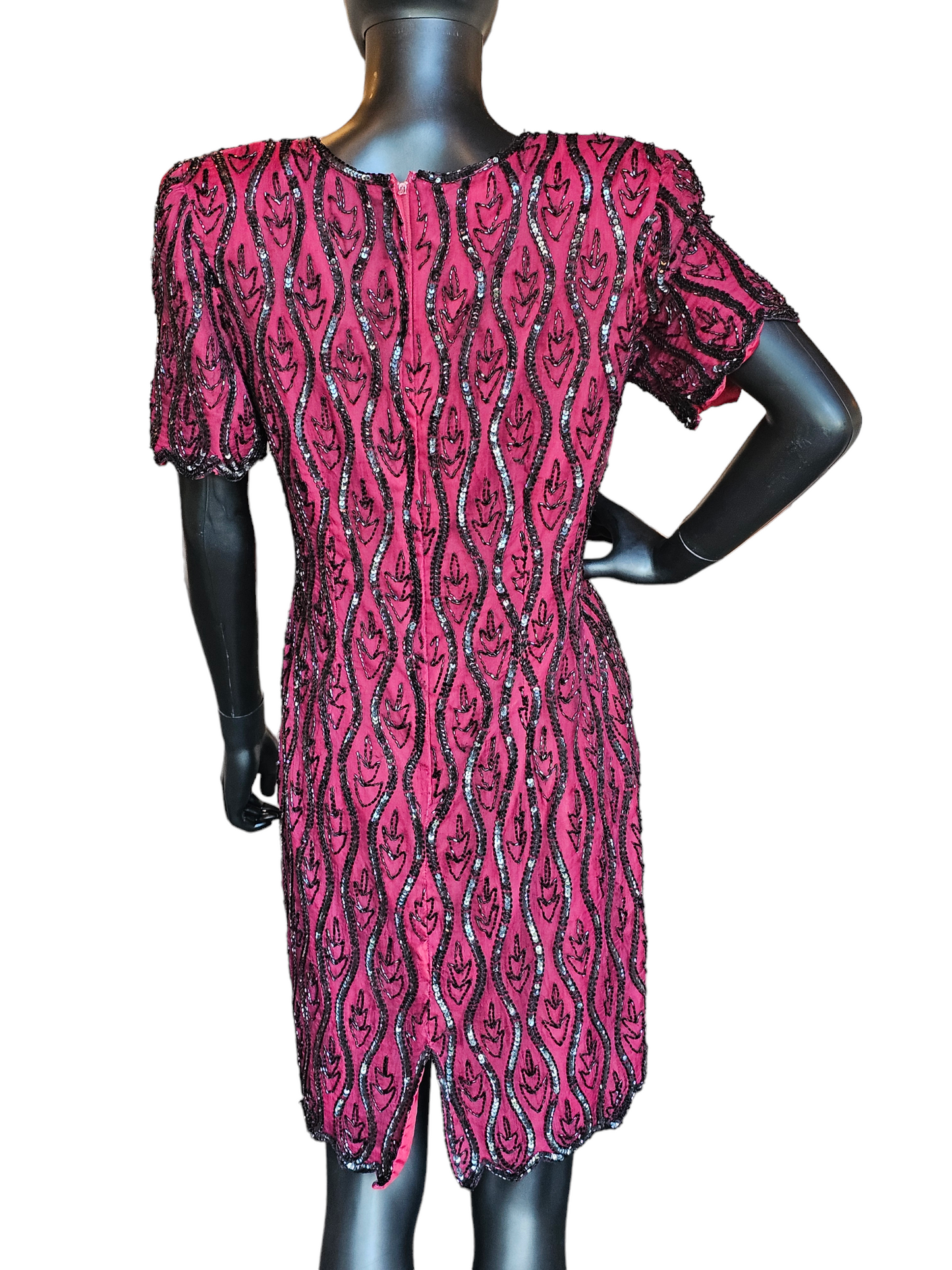 Wine/Black Beaded Party Dress