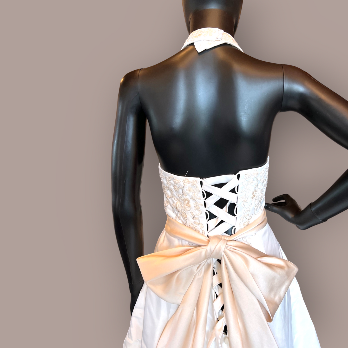 2 Tone Satin Halter with Tie Wedding Gown