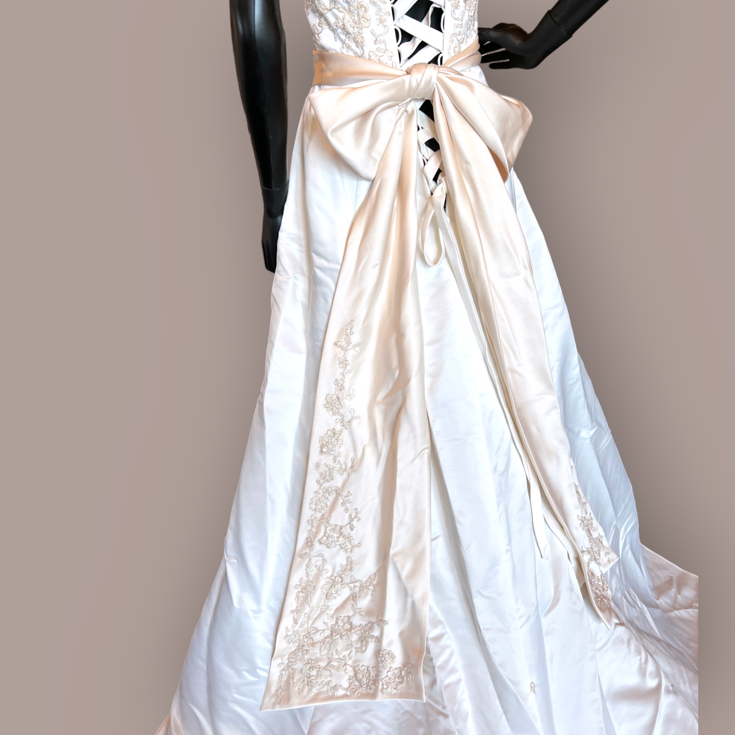 2 Tone Satin Halter with Tie Wedding Gown