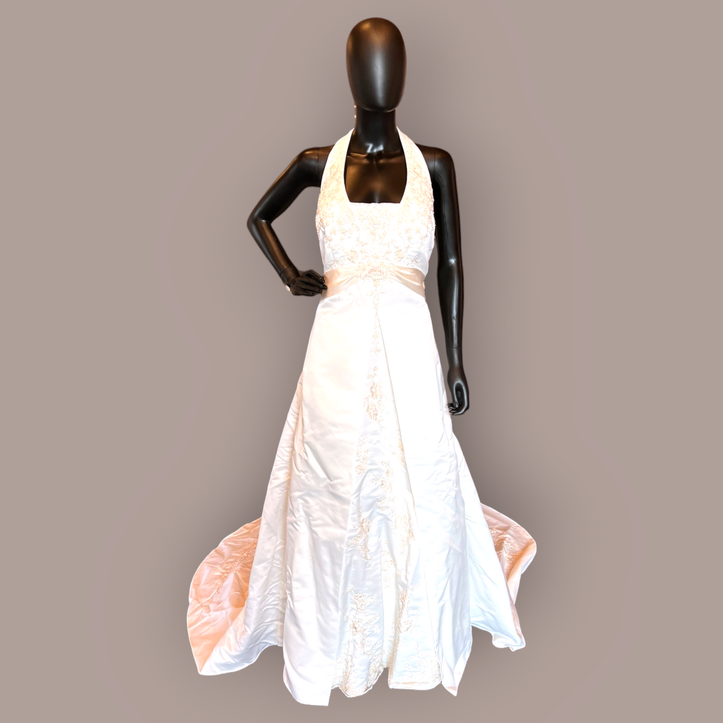 2 Tone Satin Halter with Tie Wedding Gown