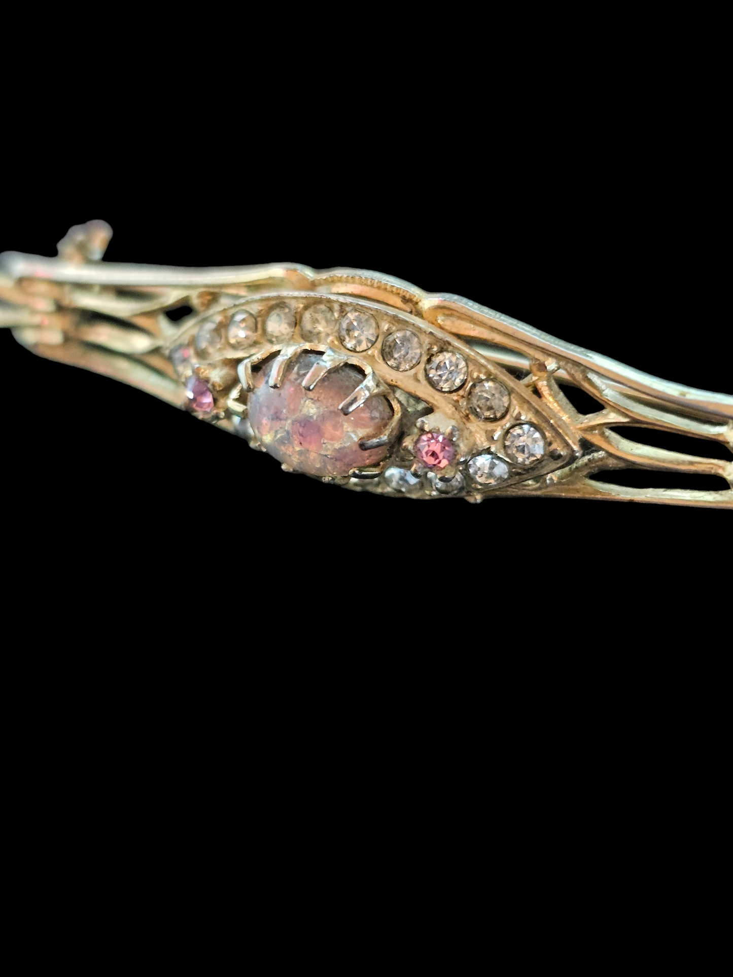 Vintage Gold Pink Opal Pin