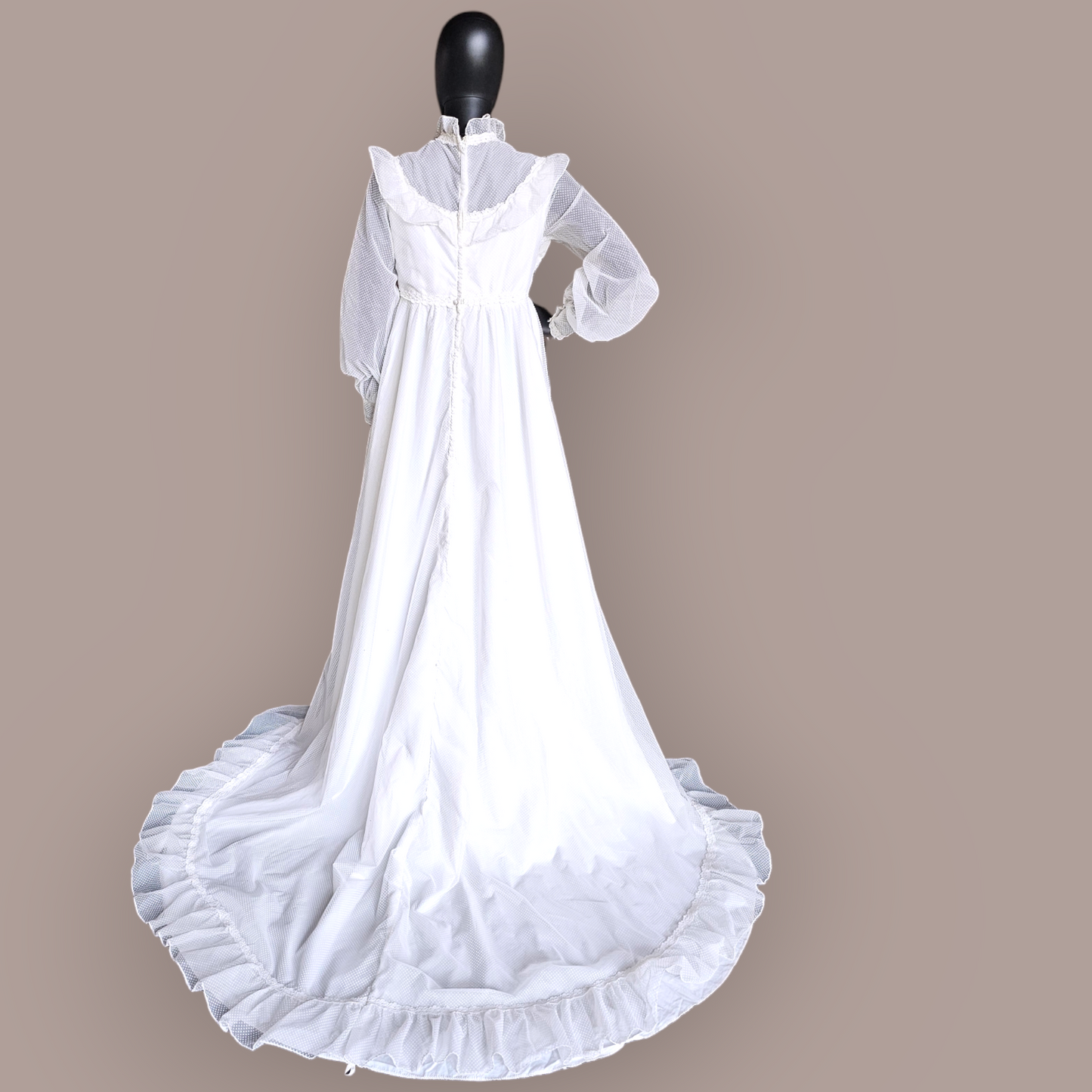 Vintage White Polka dot Prairie Style Wedding Gown