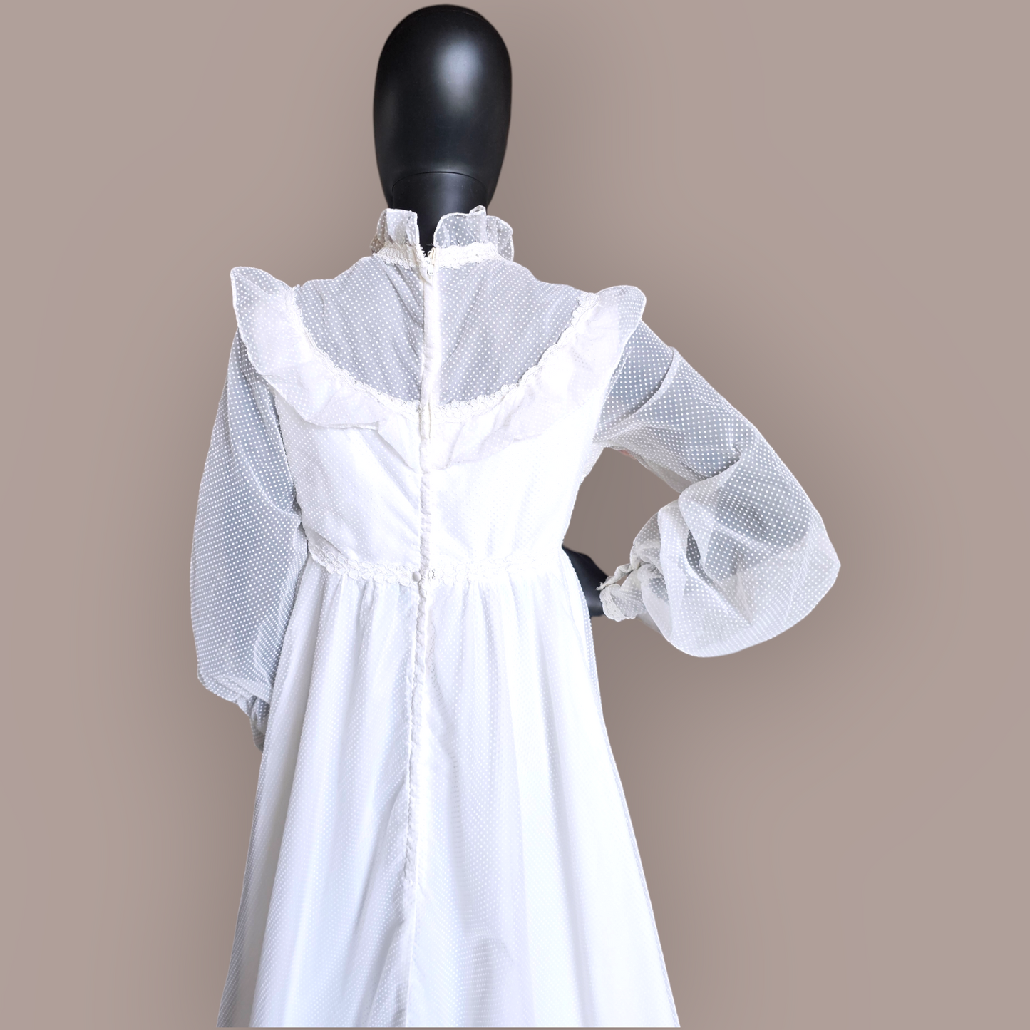 Vintage White Polka dot Prairie Style Wedding Gown