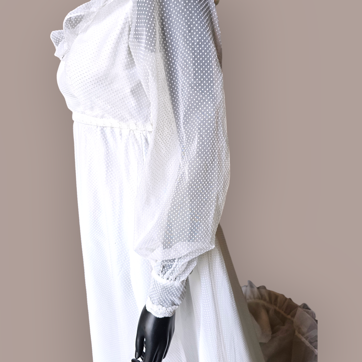 Vintage White Polka dot Prairie Style Wedding Gown