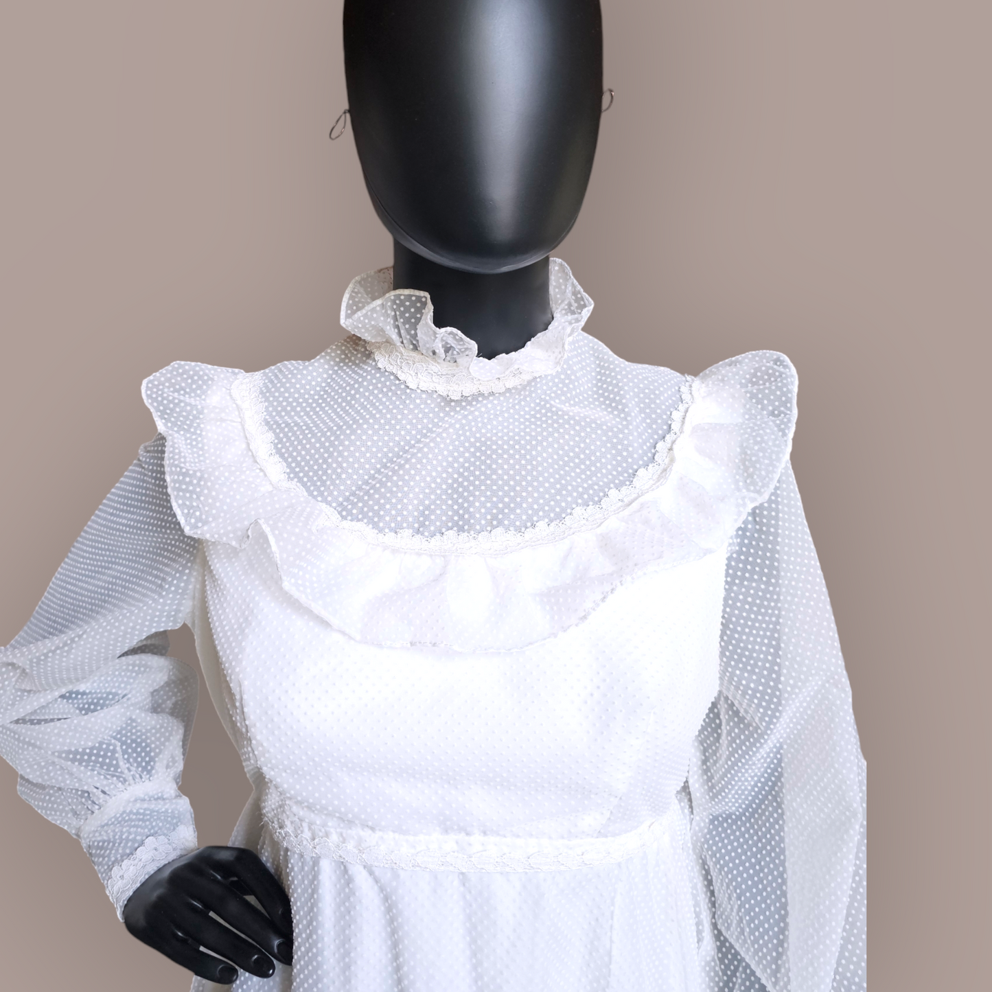 Vintage White Polka dot Prairie Style Wedding Gown