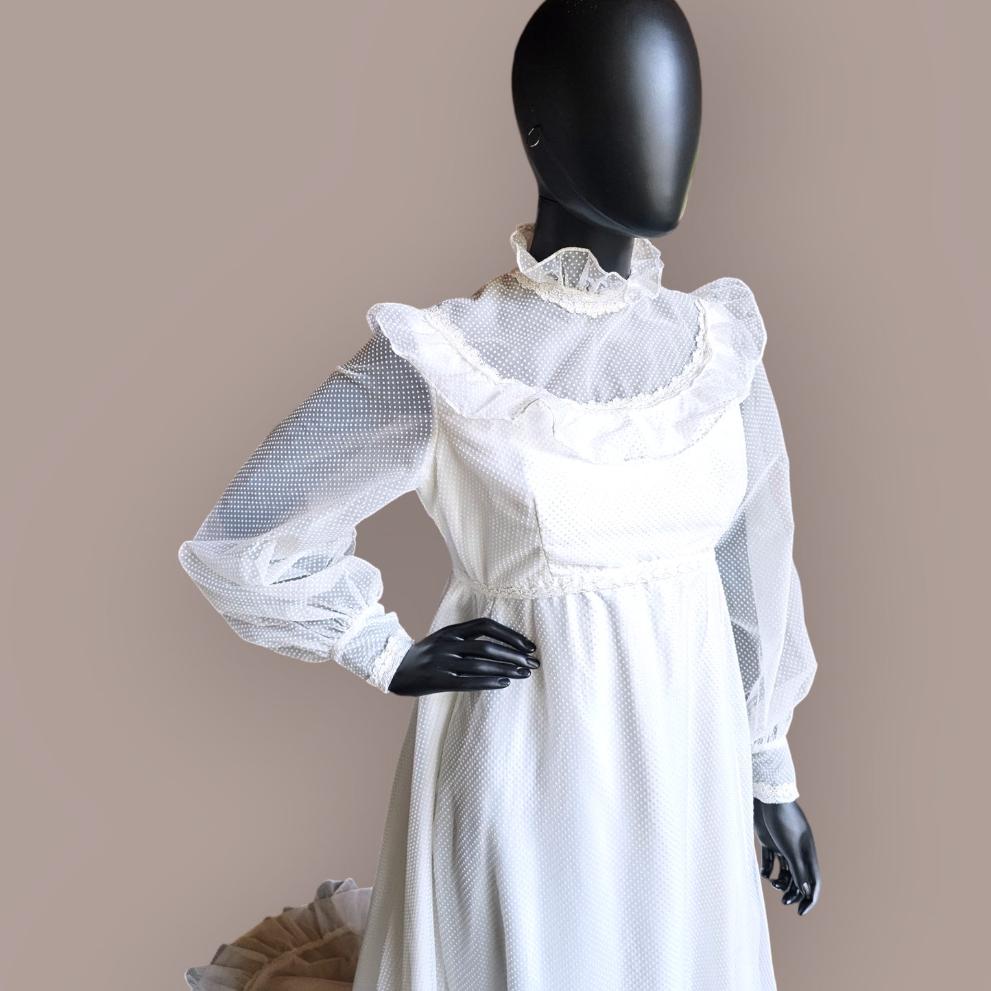 Vintage White Polka dot Prairie Style Wedding Gown