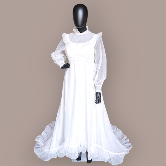 Vintage White Polka dot Prairie Style Wedding Gown