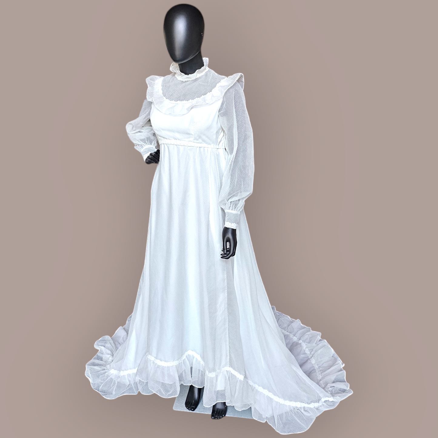 Vintage White Polka dot Prairie Style Wedding Gown