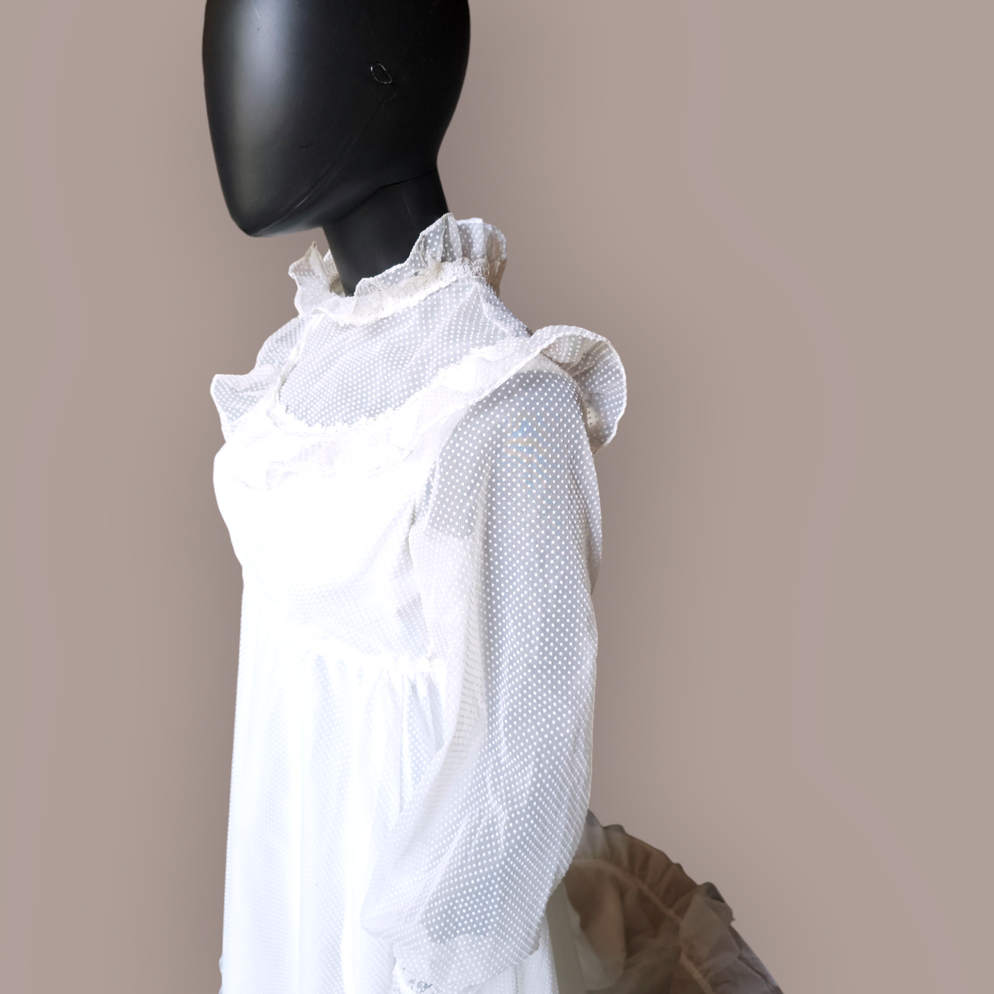 Vintage White Polka dot Prairie Style Wedding Gown