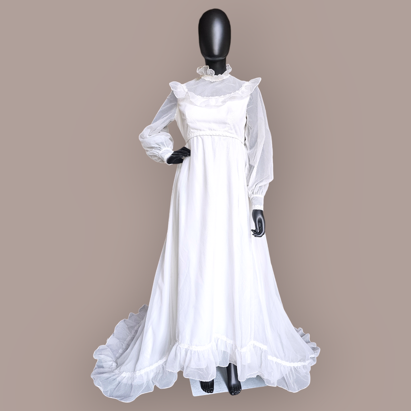 Vintage White Polka dot Prairie Style Wedding Gown