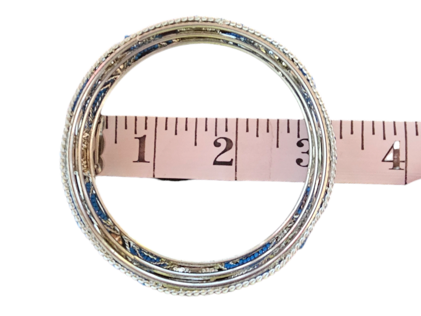 Silver/Cobalt Bead Indian Bangle Bracelet (set of 3)