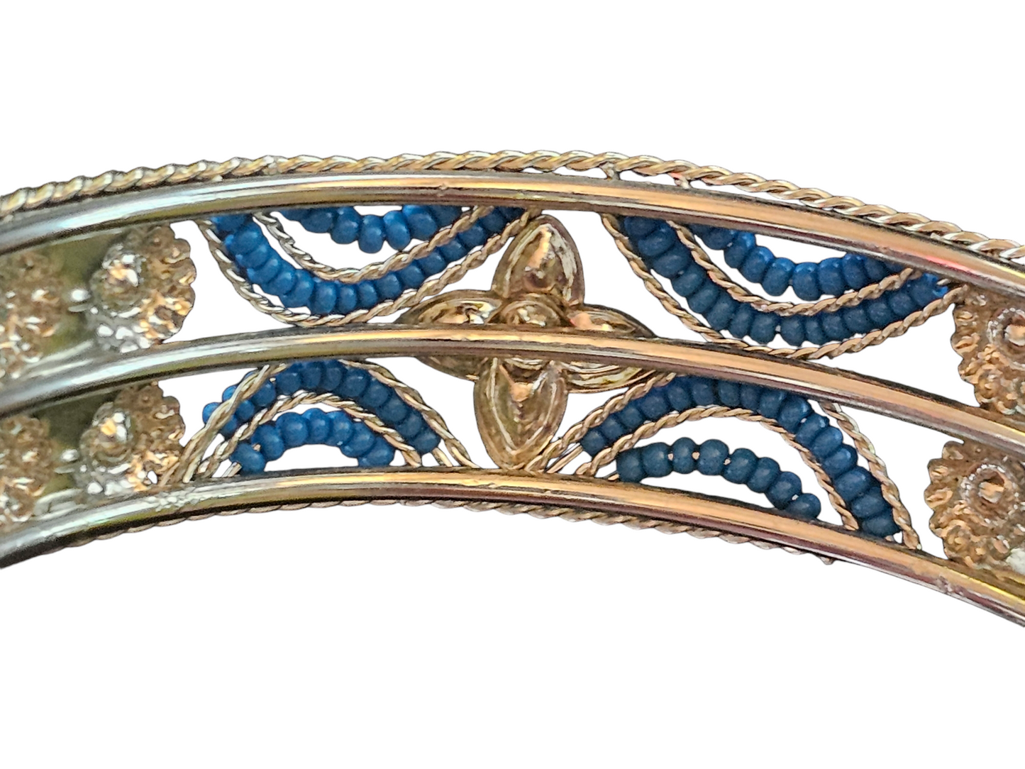 Silver/Cobalt Bead Indian Bangle Bracelet (set of 3)