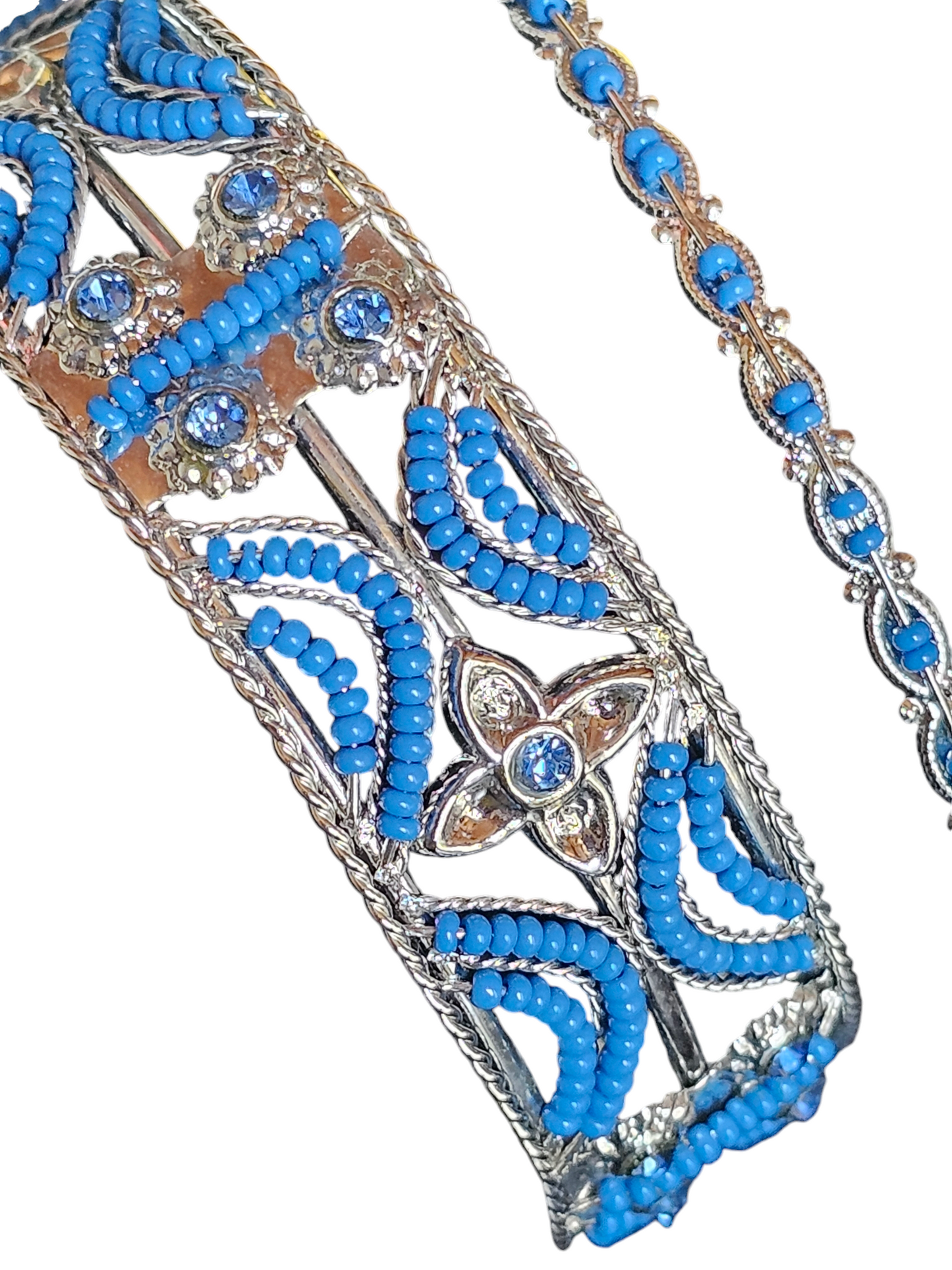 Silver/Cobalt Bead Indian Bangle Bracelet (set of 3)