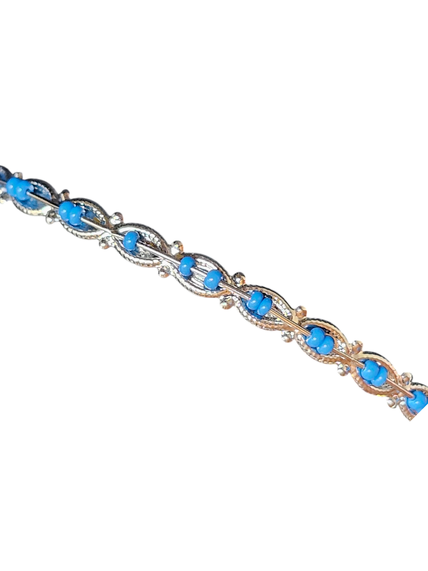 Silver/Cobalt Bead Indian Bangle Bracelet (set of 3)