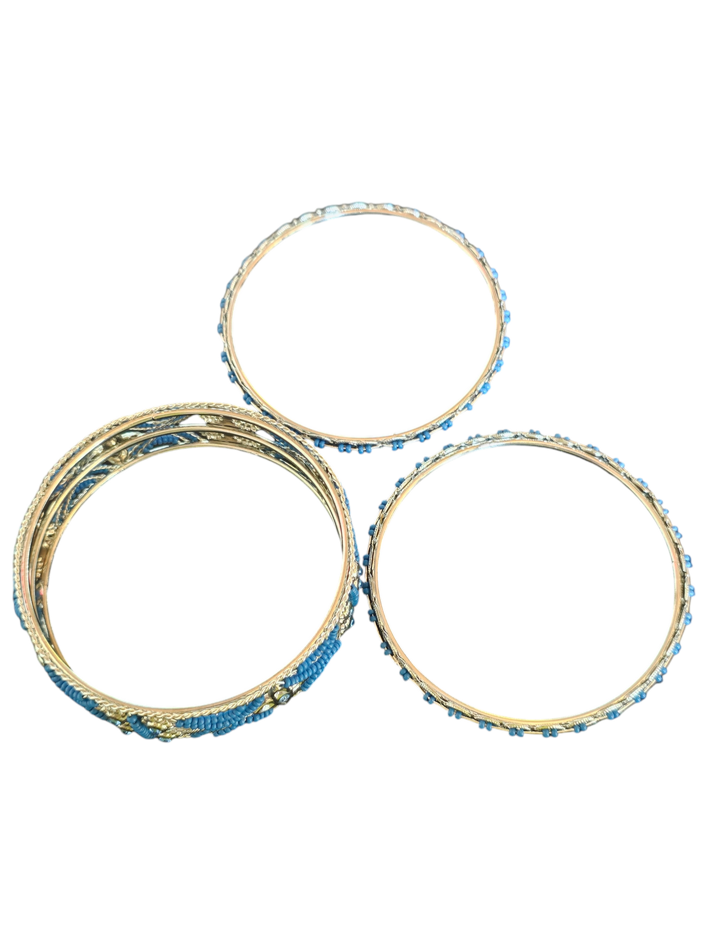 Silver/Cobalt Bead Indian Bangle Bracelet (set of 3)