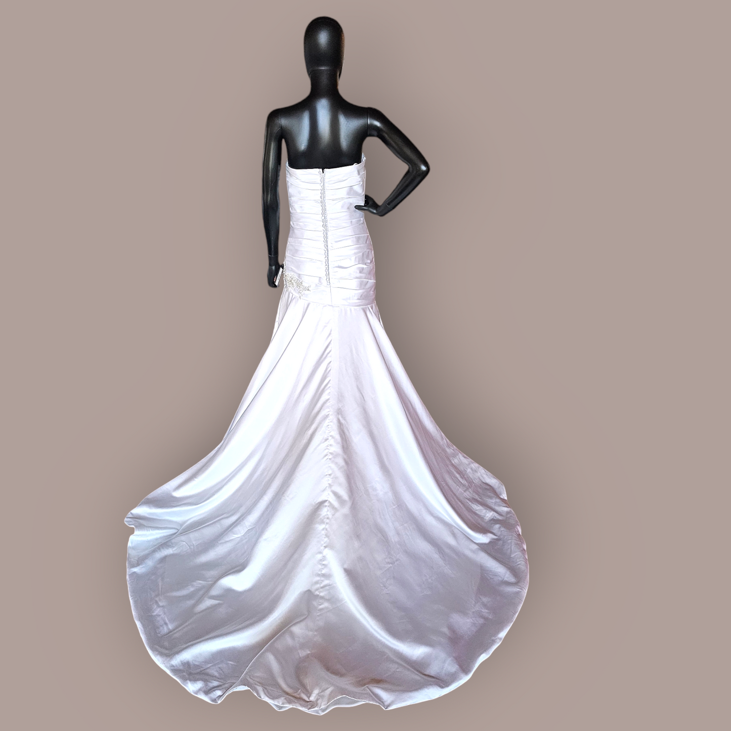 Ronald Joyce White Ruched Satin Wedding Gown