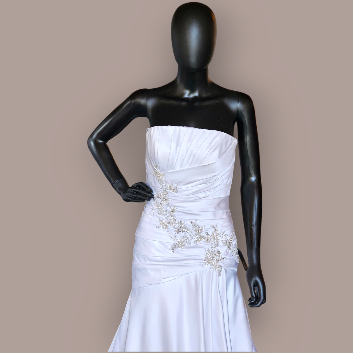 Ronald Joyce White Ruched Satin Wedding Gown