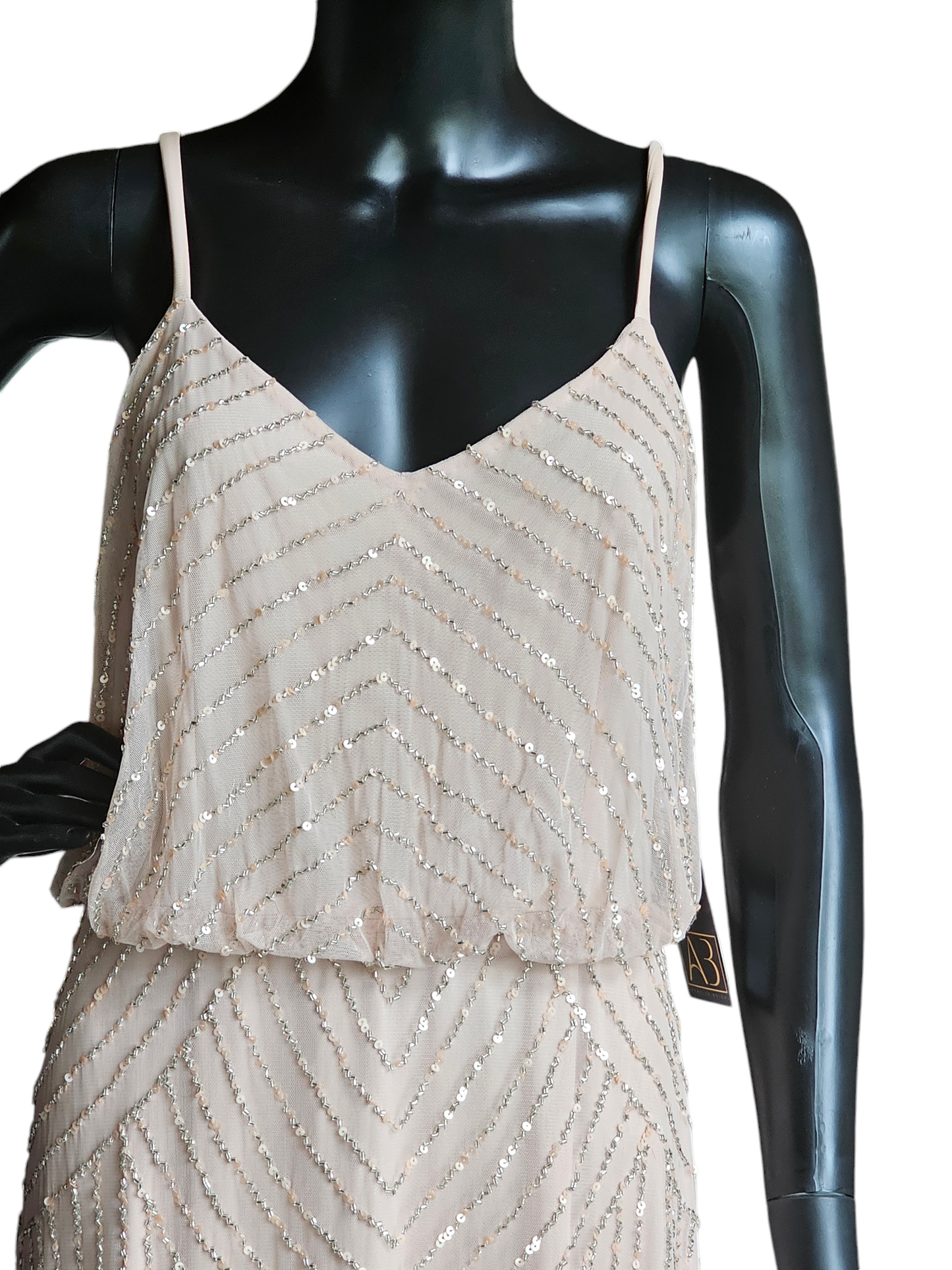 Blush Adrianna Papell Beaded Formal Gown