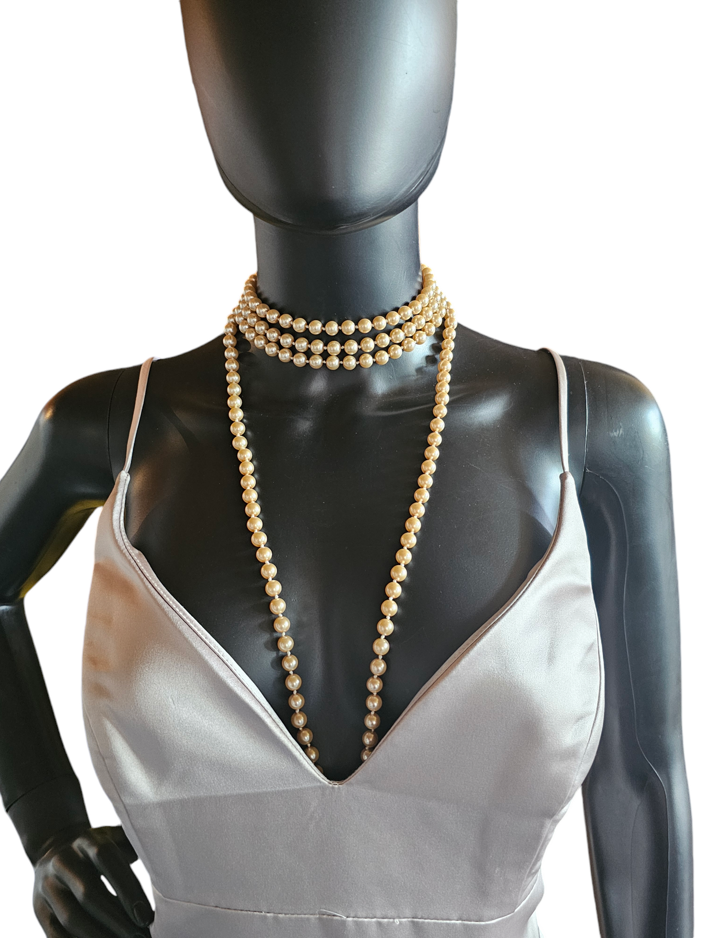 Long Faux Pearl Wrap Necklace W/Matching Earring