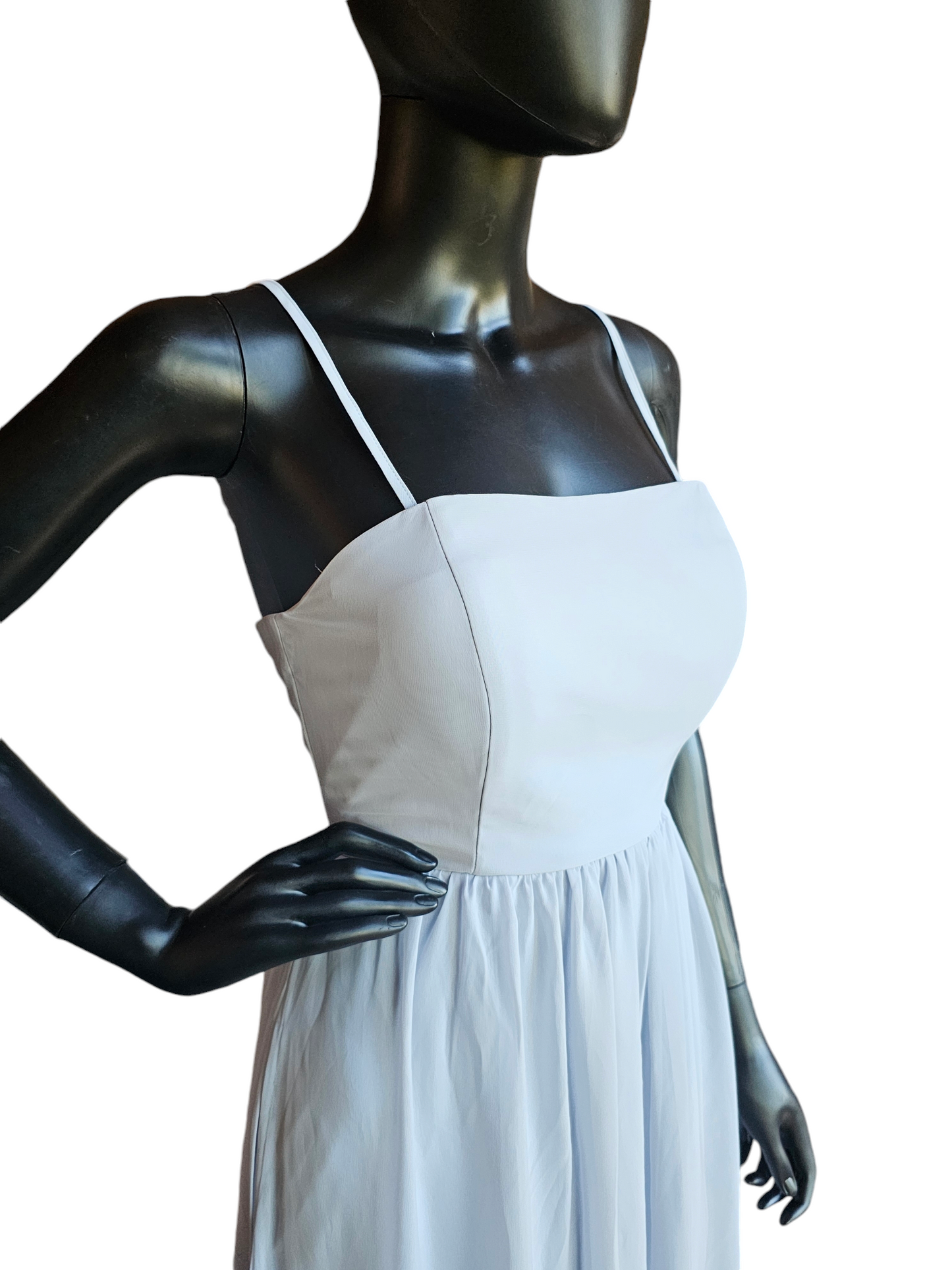 Soft Blue Chiffon Drape Shoulder Formal Dress - Birdey Grey