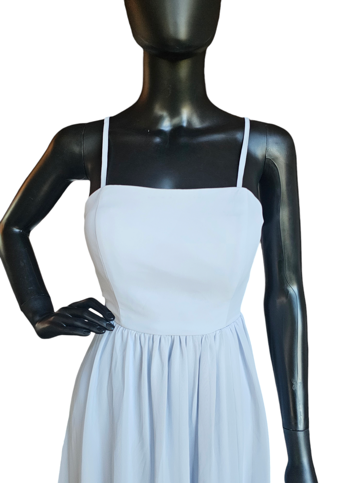 Soft Blue Chiffon Drape Shoulder Formal Dress - Birdey Grey