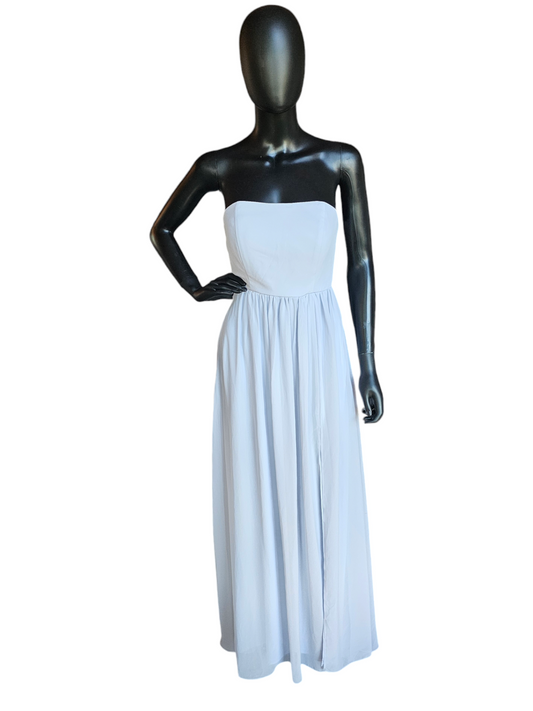 Soft Blue Chiffon Drape Shoulder Formal Dress - Birdey Grey