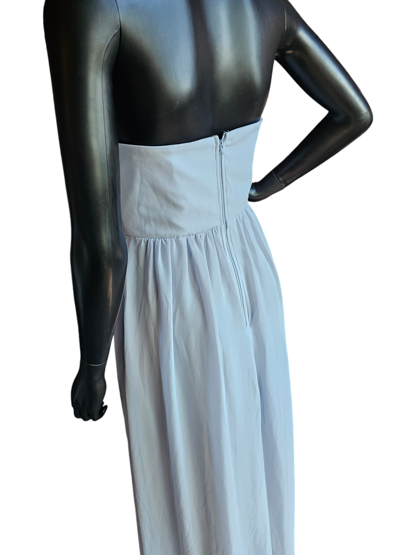 Soft Blue Chiffon Drape Shoulder Formal Dress - Birdey Grey