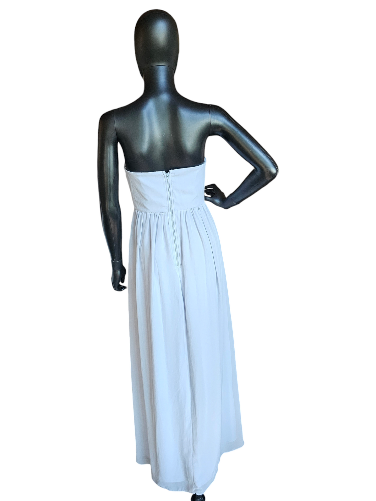 Soft Blue Chiffon Drape Shoulder Formal Dress - Birdey Grey