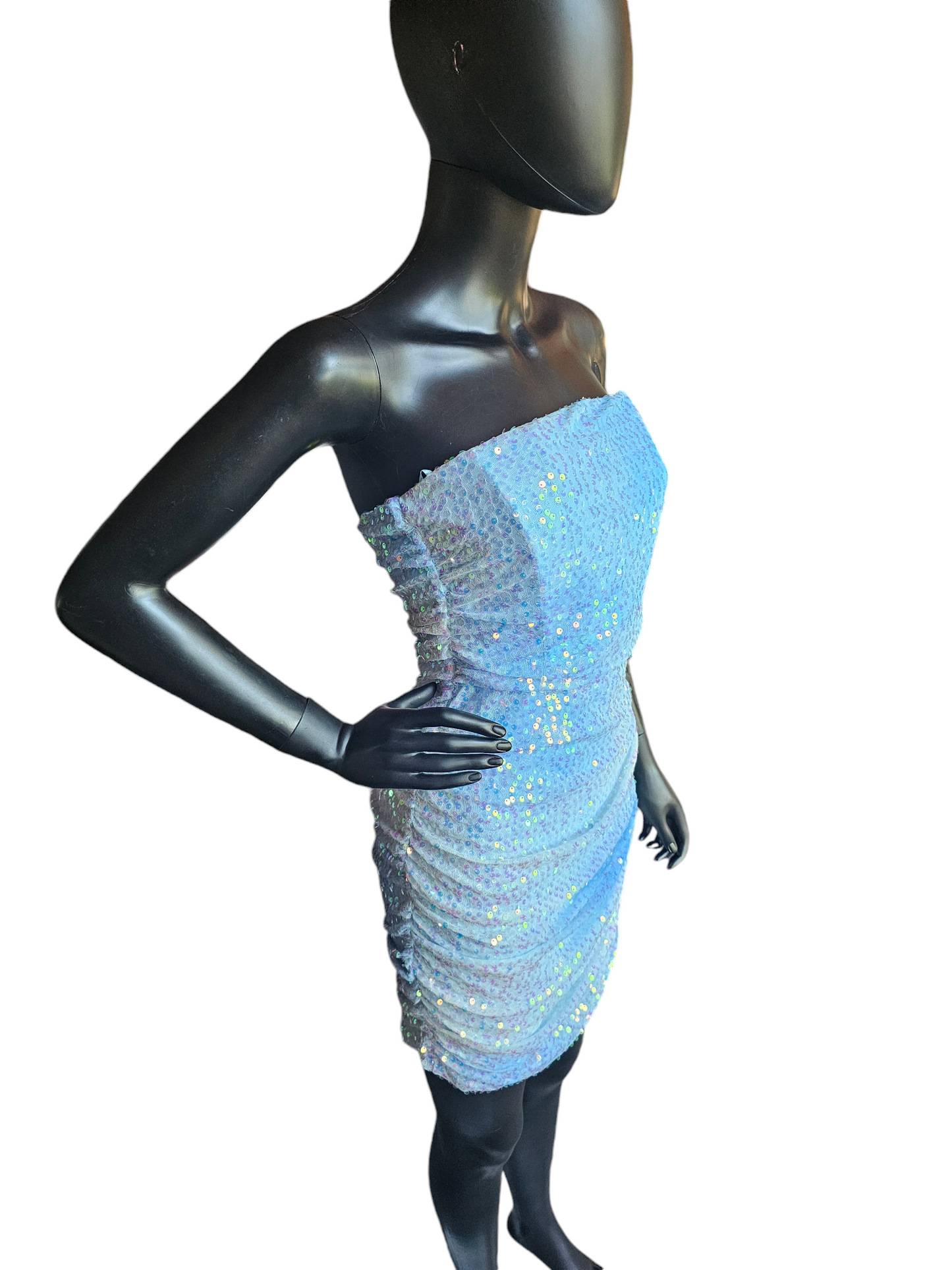 Blue Iridescent Sequin Spaghetti Strap Dress - Lovesome