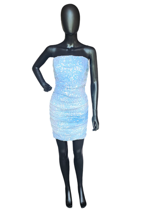 Blue Iridescent Sequin Spaghetti Strap Dress - Lovesome