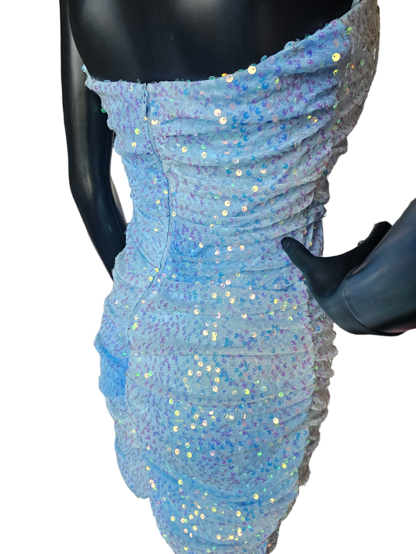 Blue Iridescent Sequin Spaghetti Strap Dress - Lovesome