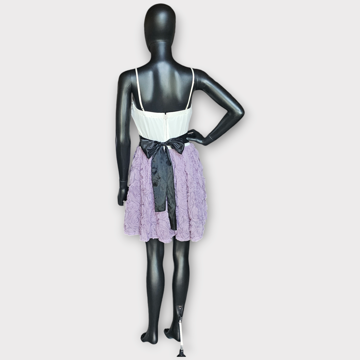 White/Black/Lavendar 3D Rose Party Dress - Trixxi