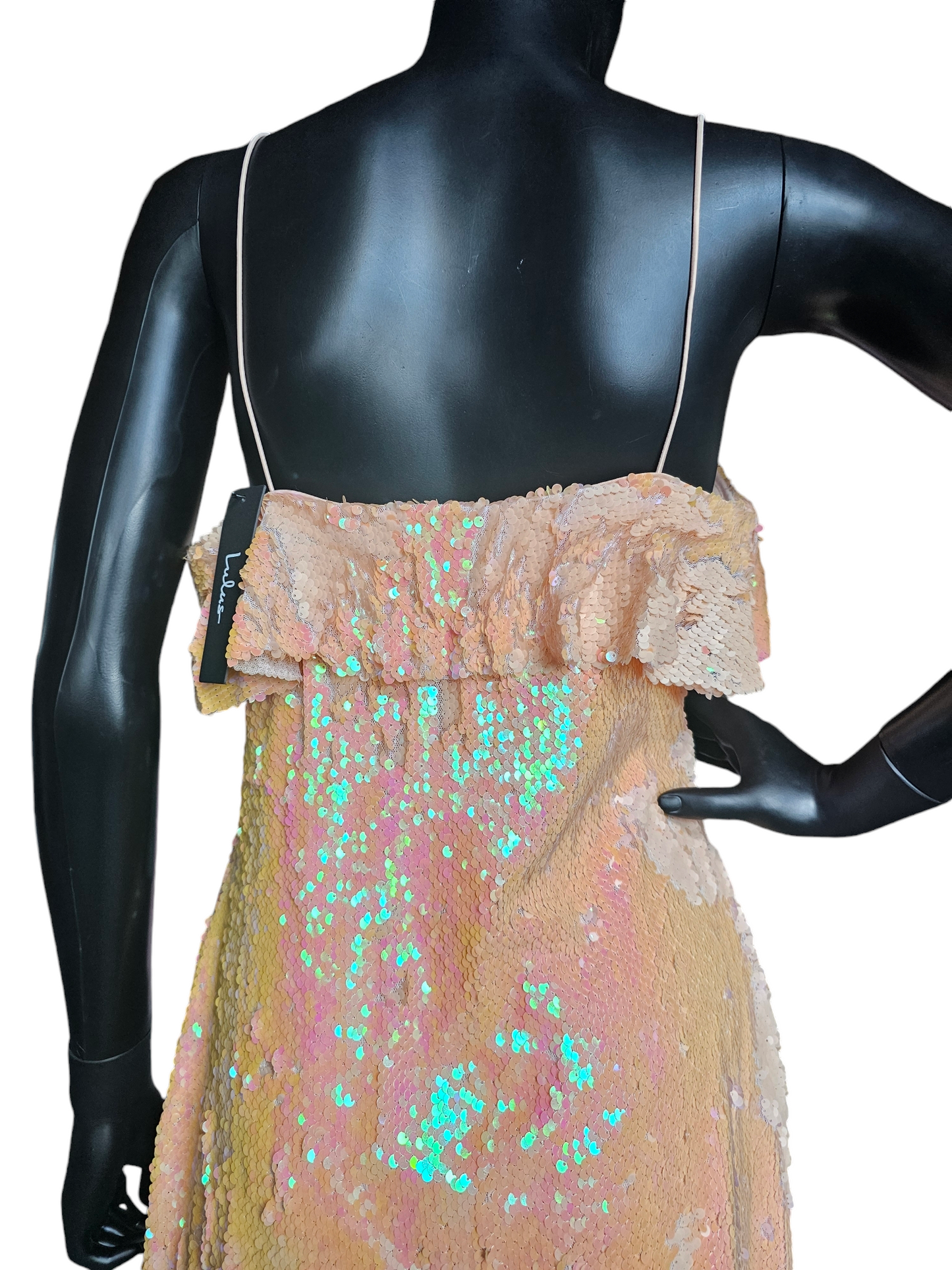Peach Sequin Spaghetti Strap Dress - Lulus NWT