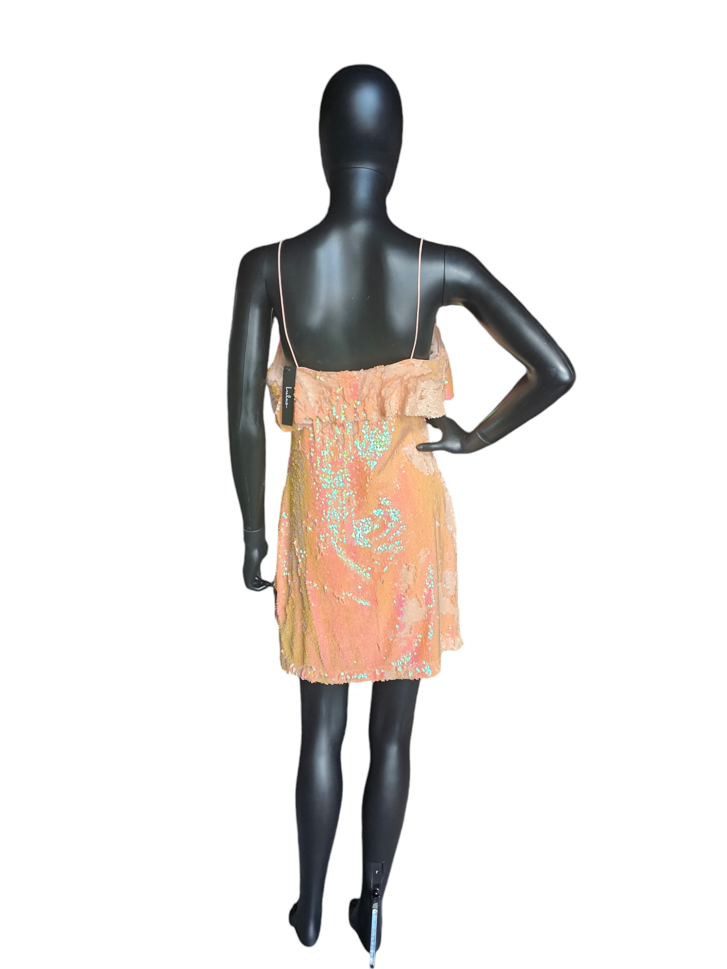 Peach Sequin Spaghetti Strap Dress - Lulus NWT