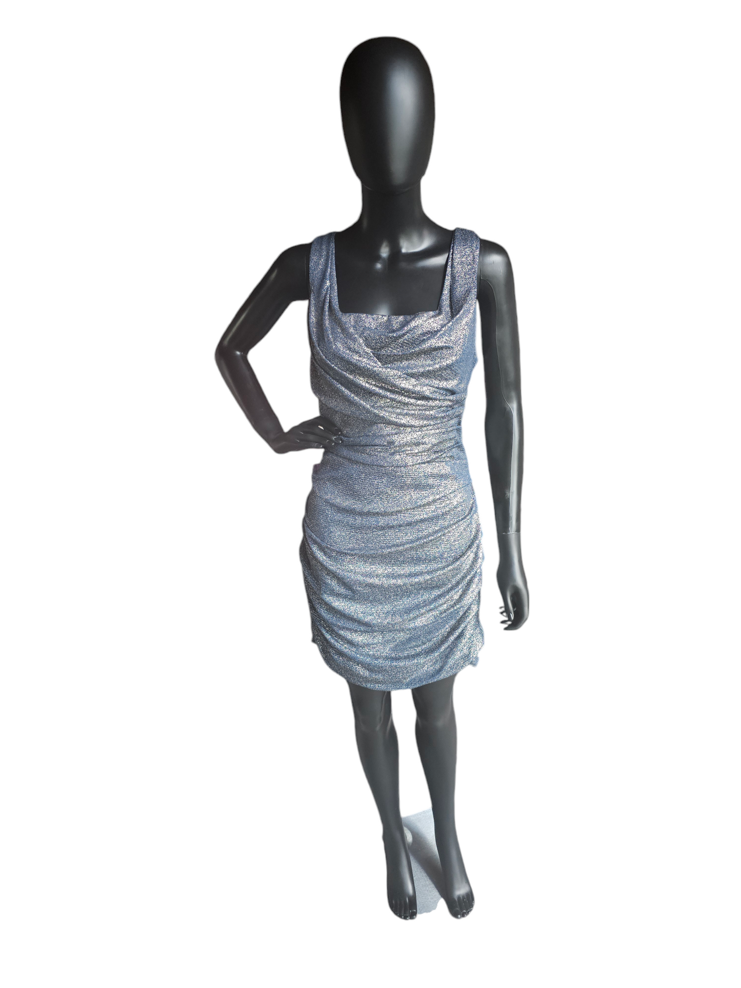 Blue & Gold Dot Print Cocktail Dress