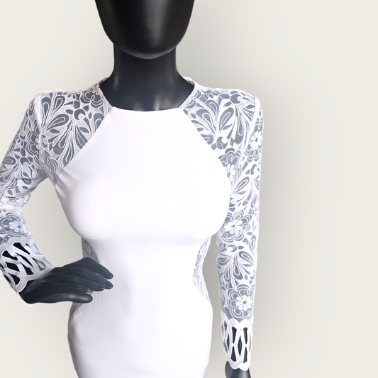 Lace Illusion Side Cutout Fitted Wedding Gown - Zoey Grey