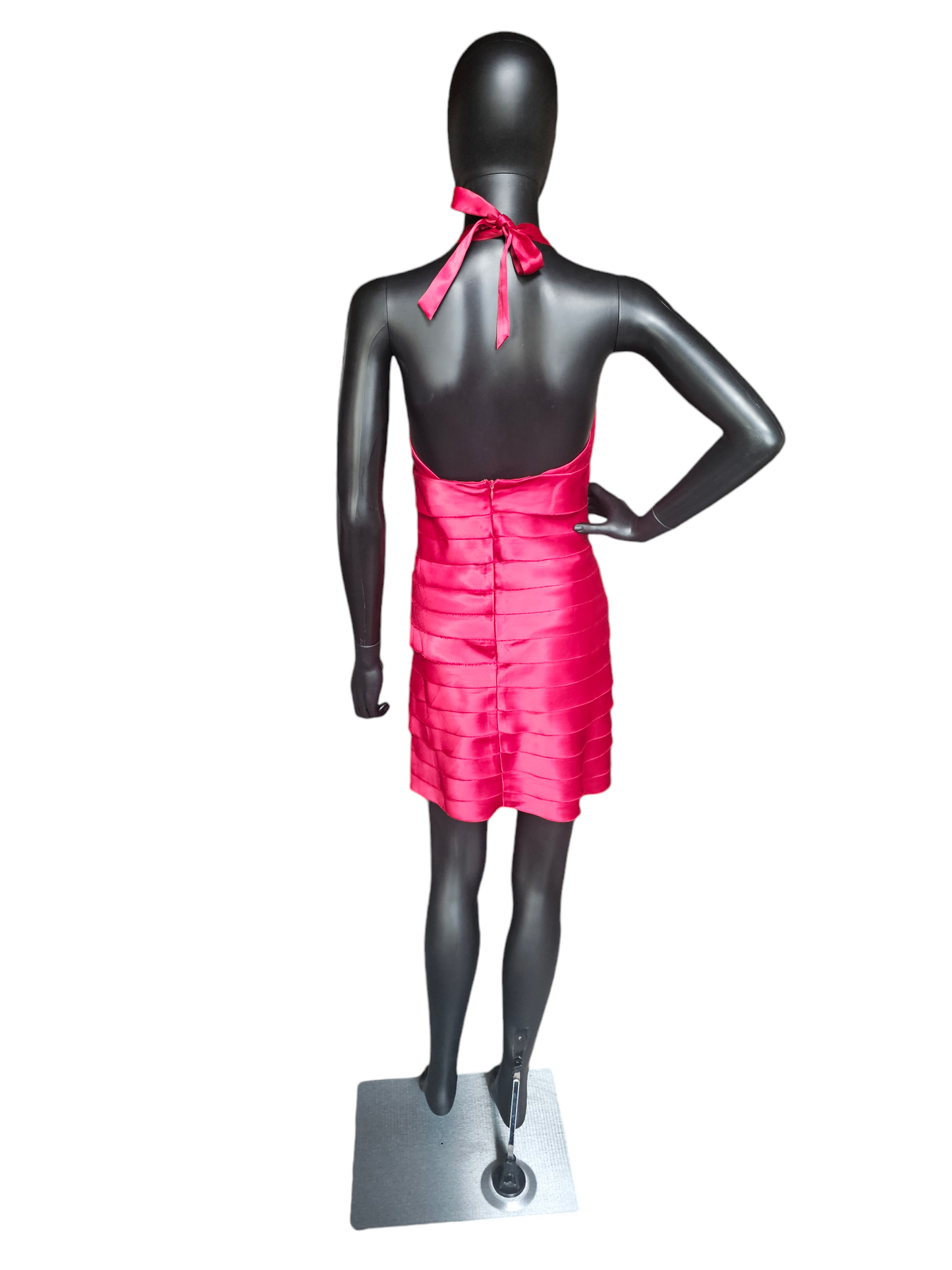 Red Satin Tiered Halter Cocktail Dress - Twenty One