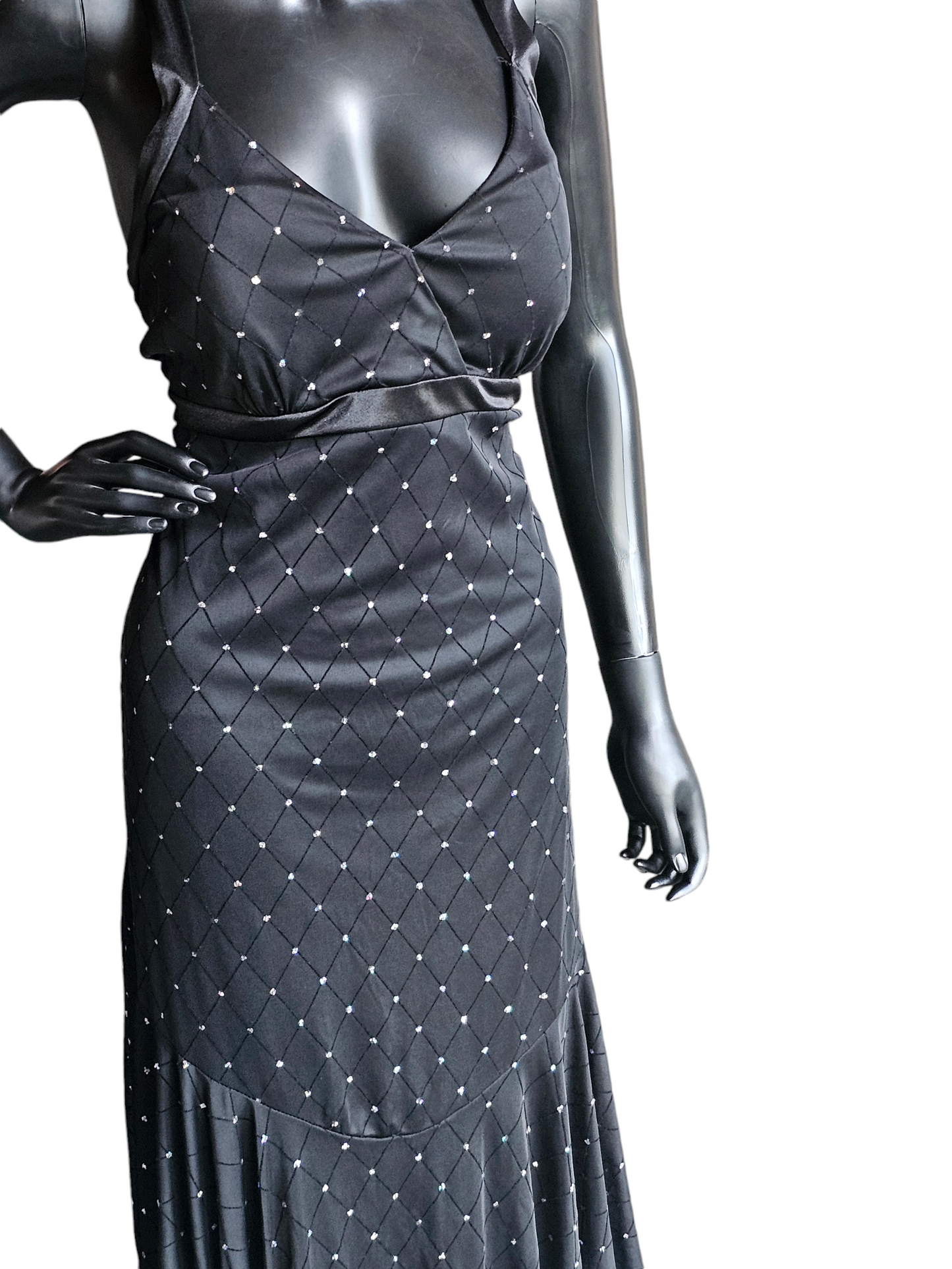 Black Halter Diamond Pattern Cocktail Dress / Party Dress - R&M Richards