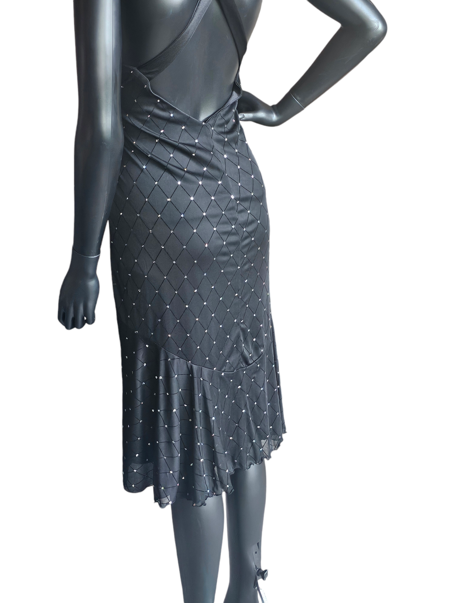 Black Halter Diamond Pattern Cocktail Dress / Party Dress - R&M Richards
