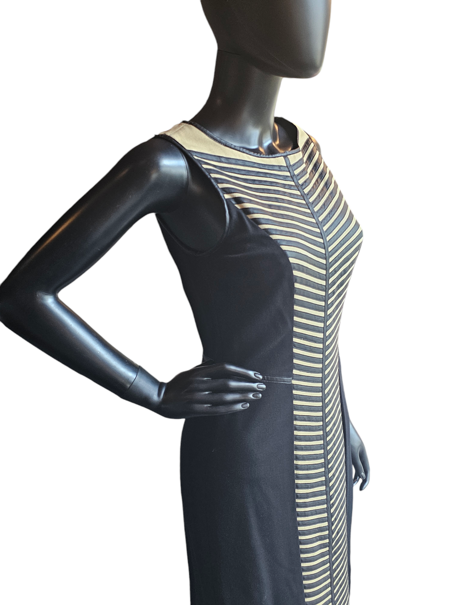 Black/Tan Leather Chevron Sheath Dress - Cynthia Steffe