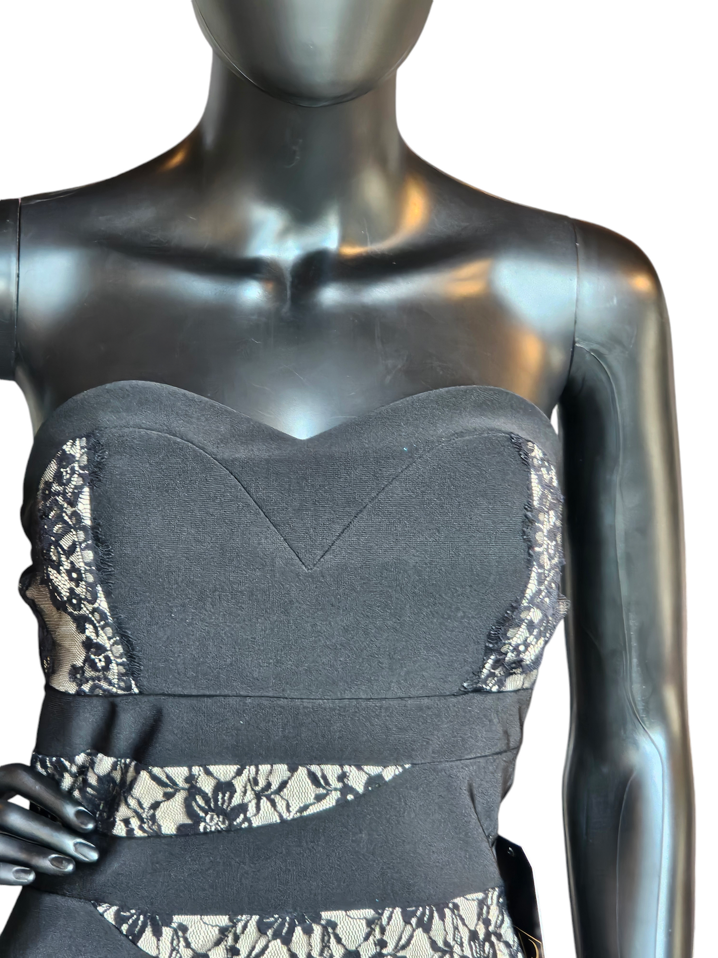 BlackLace/Nude Zig-Zag Bodycon Dress - Emerald Sundae