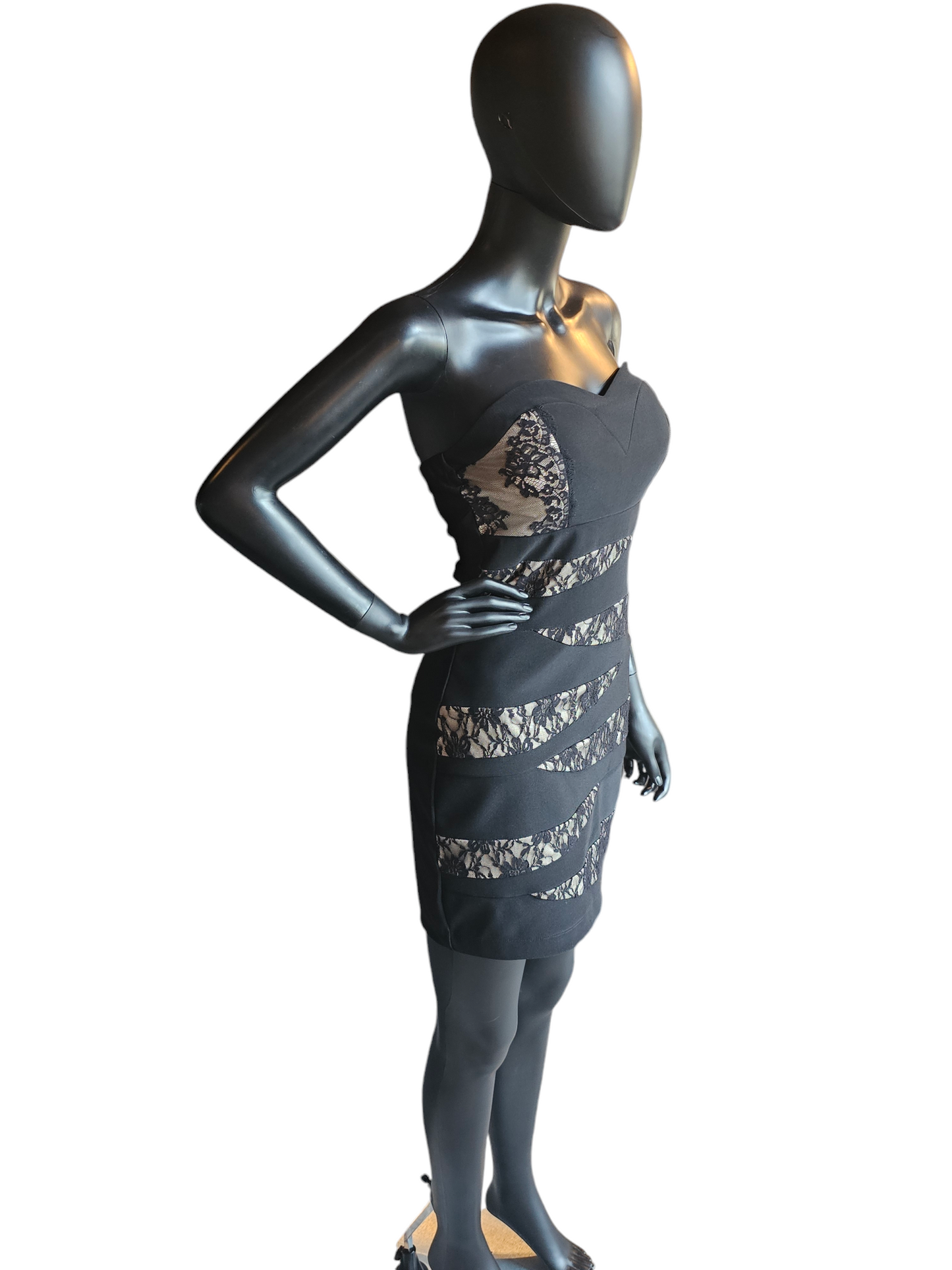 BlackLace/Nude Zig-Zag Bodycon Dress - Emerald Sundae