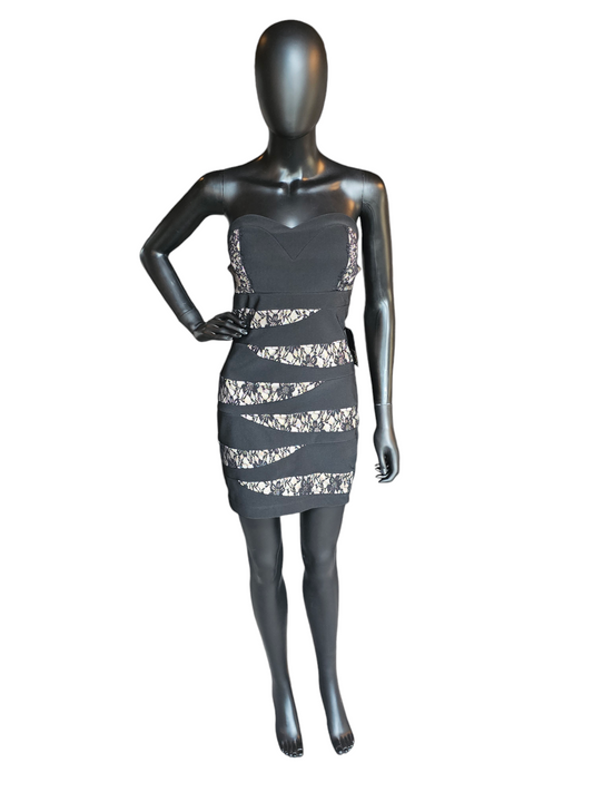 BlackLace/Nude Zig-Zag Bodycon Dress - Emerald Sundae
