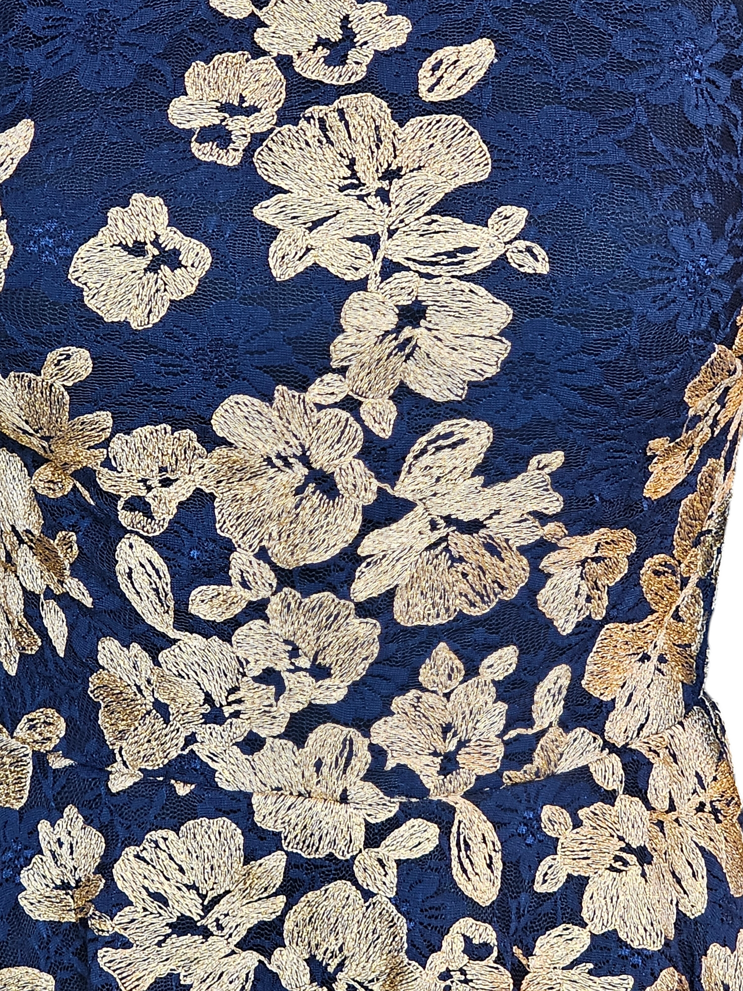 Navy Lace Halter Gold Embroidered Dress - Xscape