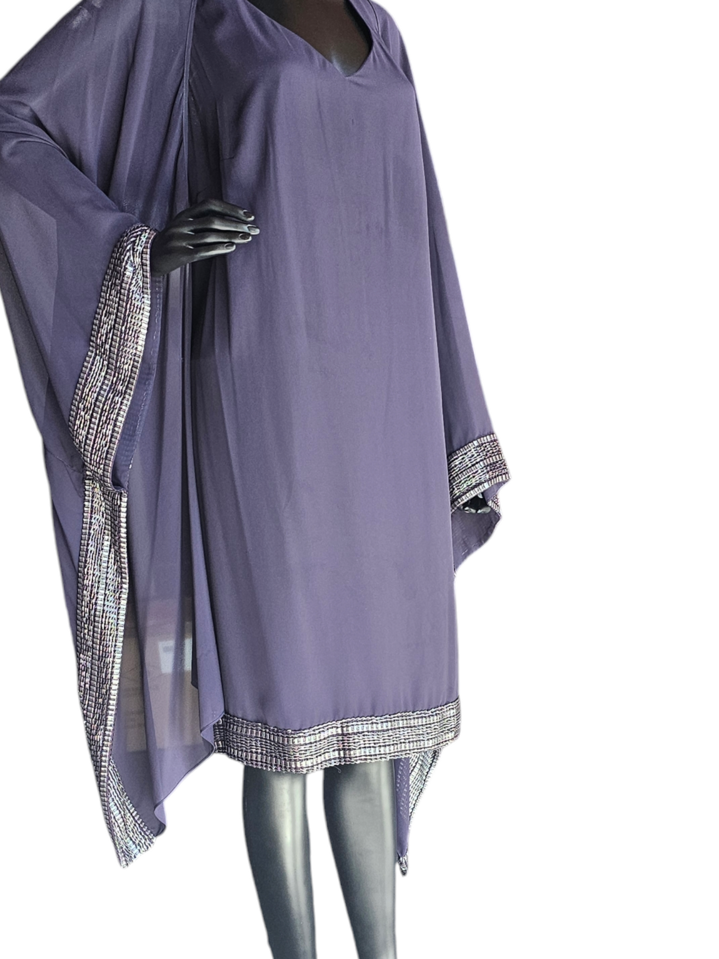 Navy Chiffon Mid-Length Sheath Dress W/Regal Sleeve Jacket