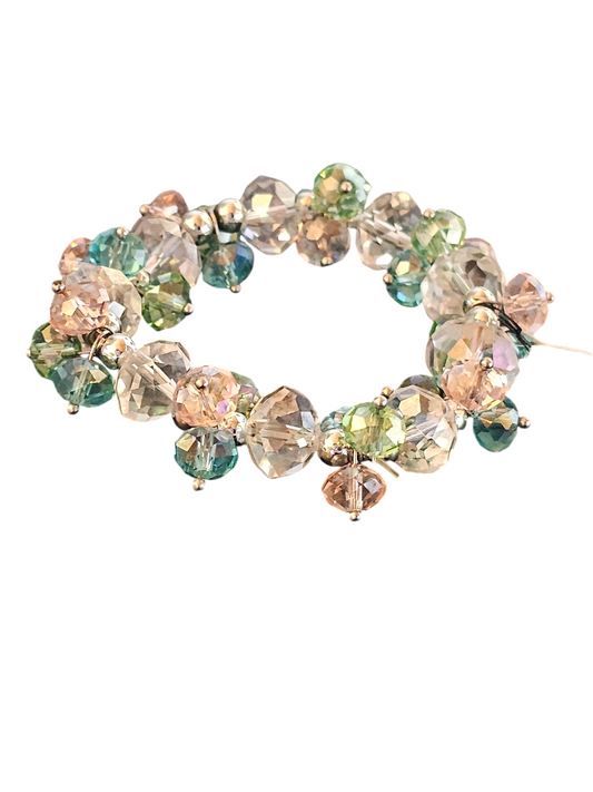 Multi Color Silver Beaded Stretch Bracelet
