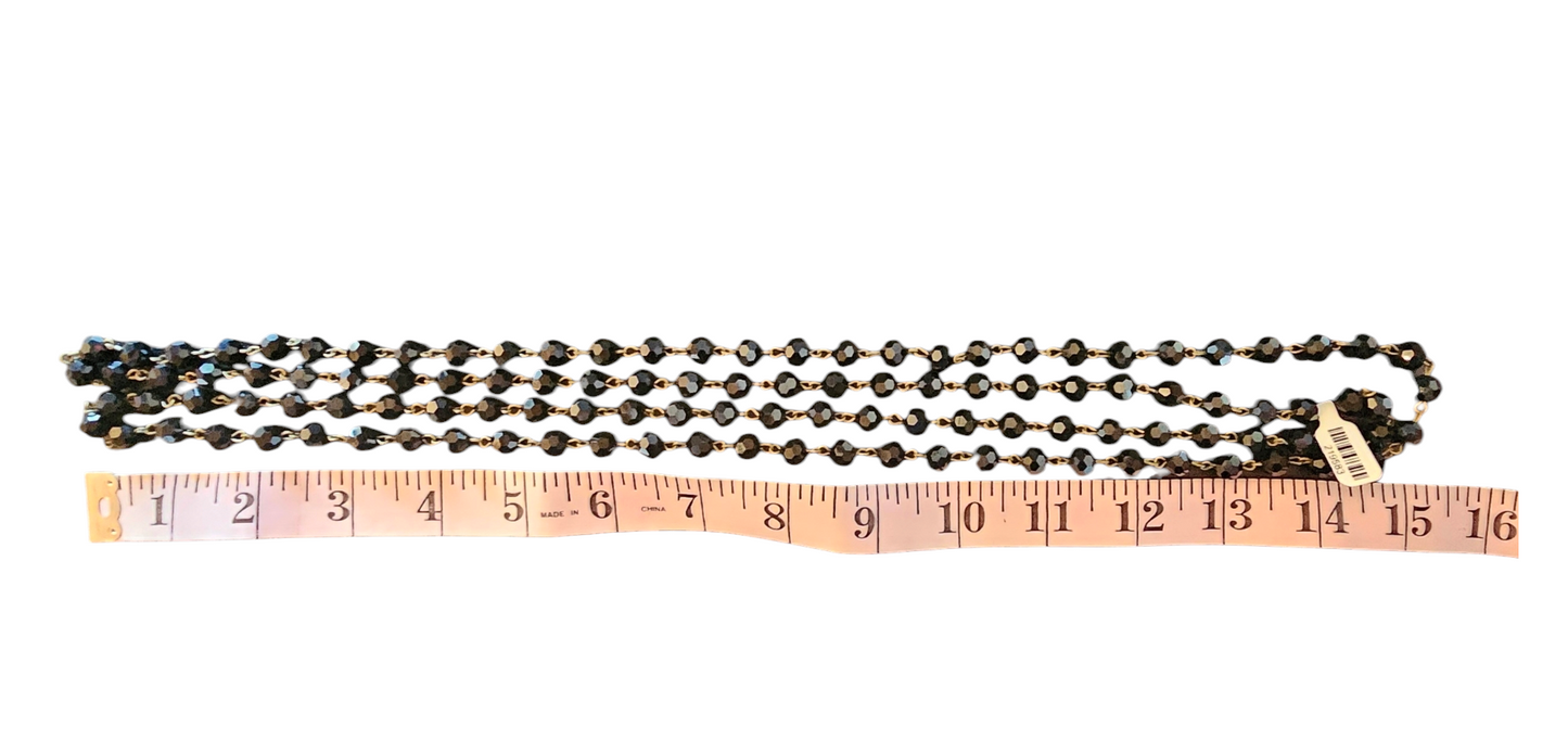 Long Black Crystal Bead Rope