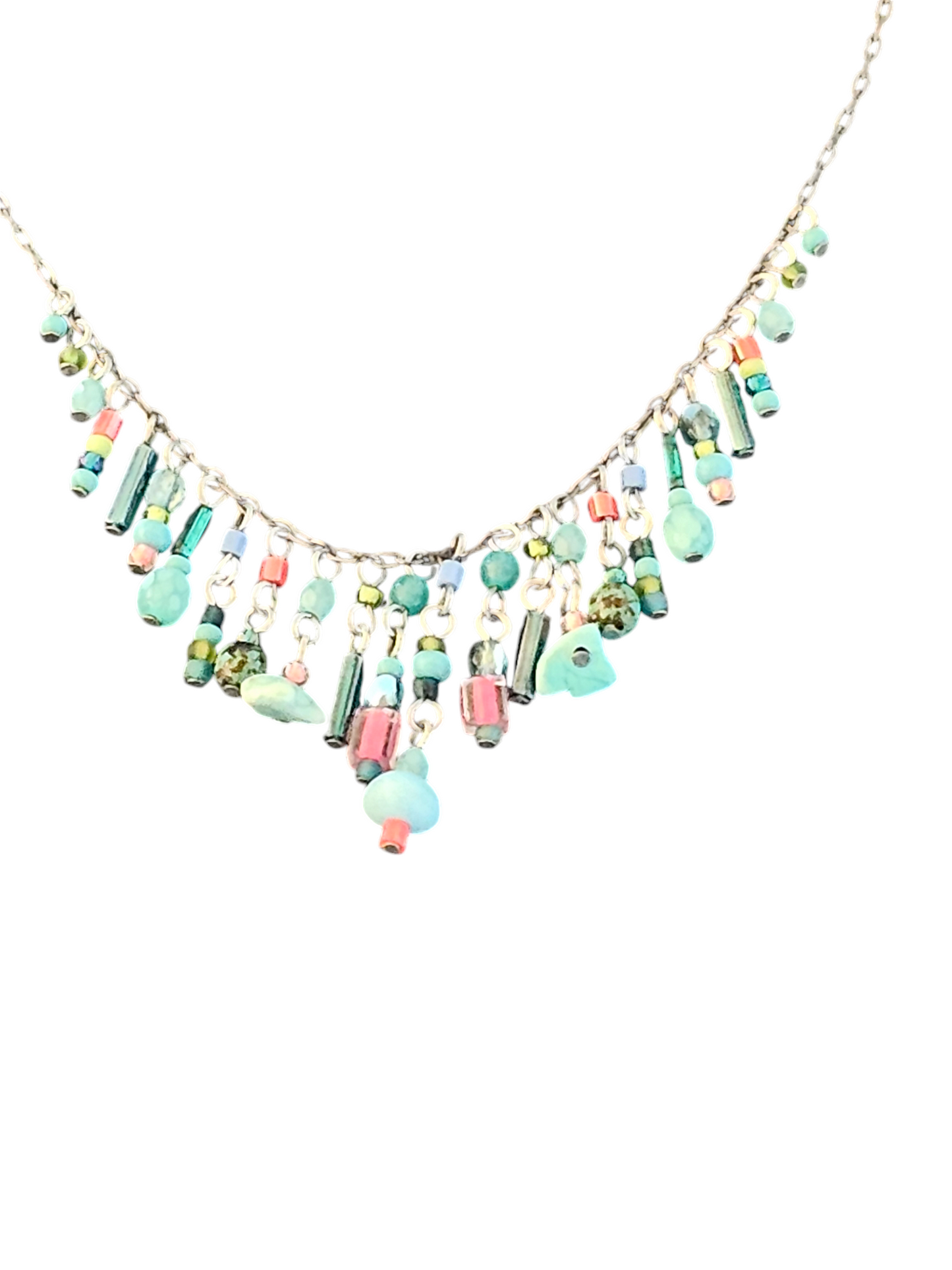 Turquoise Bead Fringe Necklace